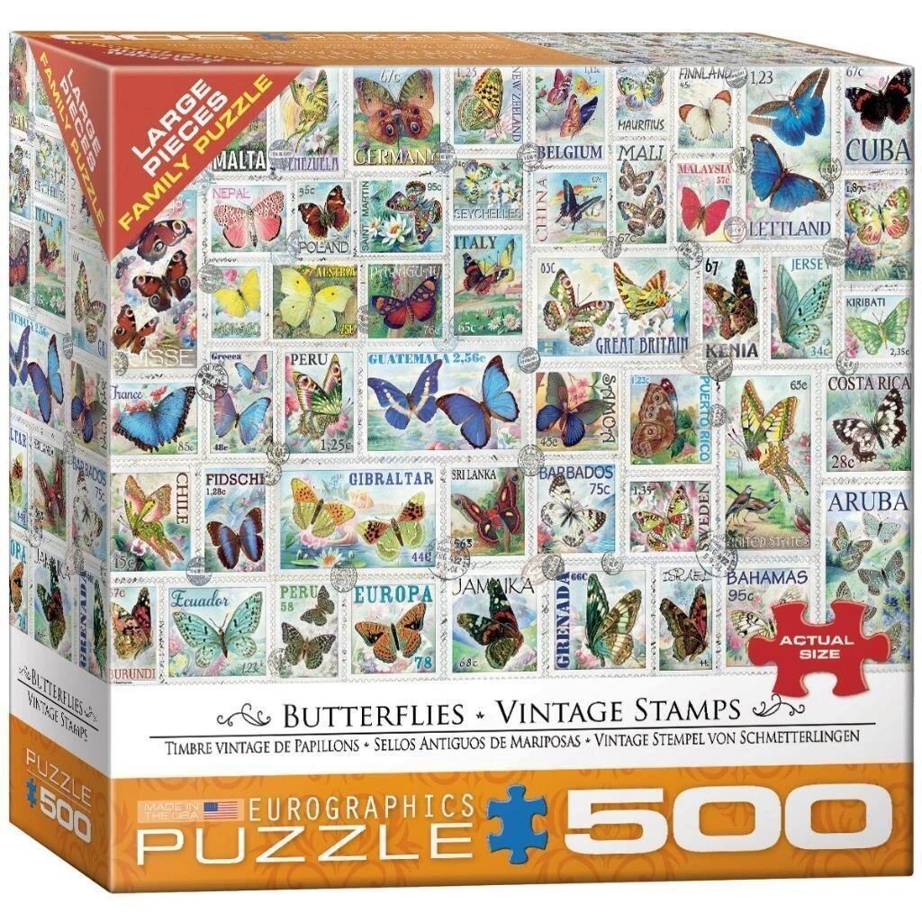 Butterflies Vintage Stamps Jigsaw Puzzle 500 pcs
